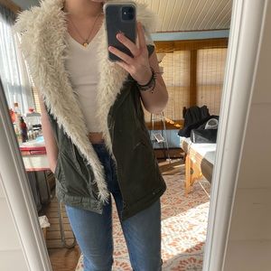 Army green fuzzy vest